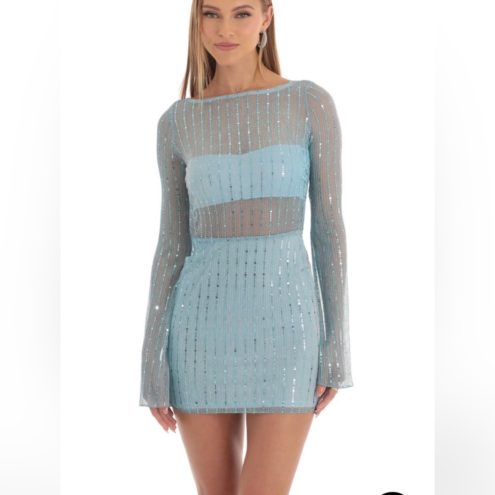 Lucy in the Sky Shimmering Blue and Gray Backless Dress